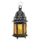10&#x22; Black Moroccan Style Hanging Candle Lantern with Etched Yellow Glass